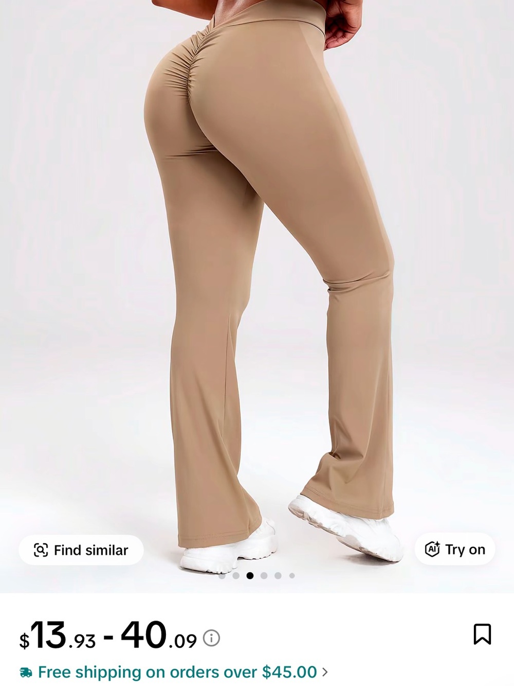 High-Waist Scrunch Back Flared Leg Pants - Tan